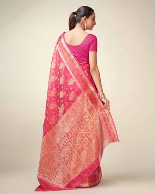 Rani Organza Faux Kanjeevaram Woven Saree With Unstitched Blouse Piece 2