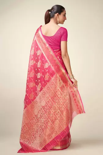 Rani Organza Faux Kanjeevaram Woven Saree With Unstitched Blouse Piece