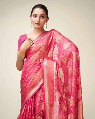 Rani Organza Faux Kanjeevaram Woven Saree With Unstitched Blouse Piece 4