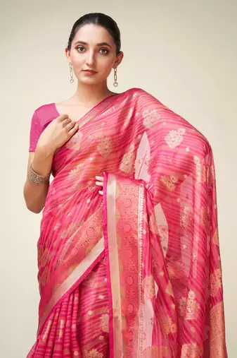 Rani Organza Faux Kanjeevaram Woven Saree With Unstitched Blouse Piece