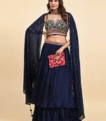 Navy Blue Embroidered Lehenga Set With Blouse And Dupatta