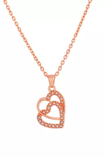 Rose gold plated double heart pendant chain
