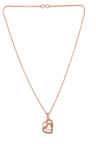 Rose gold plated double heart pendant chain
