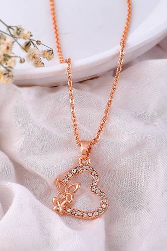 Heart cz rose gold pendant chain