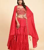 Rani Embroidered Lehenga Set With Blouse And Dupatta