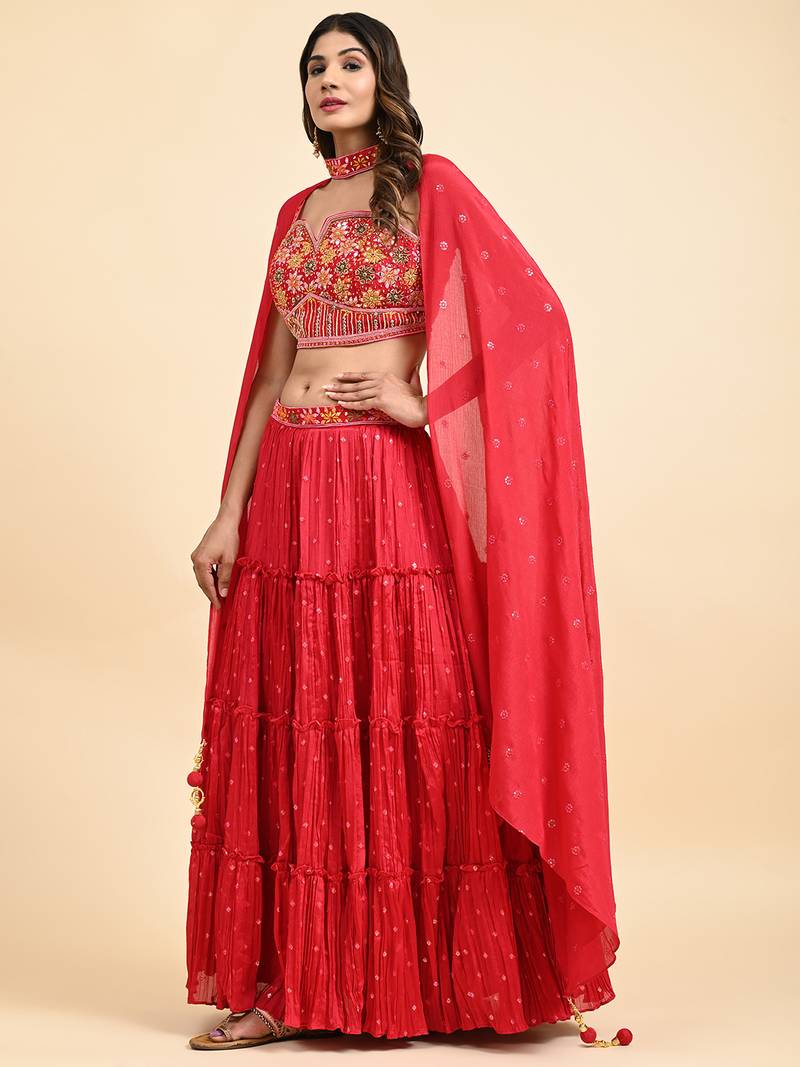 Rani Embroidered Lehenga Set With Blouse And Dupatta