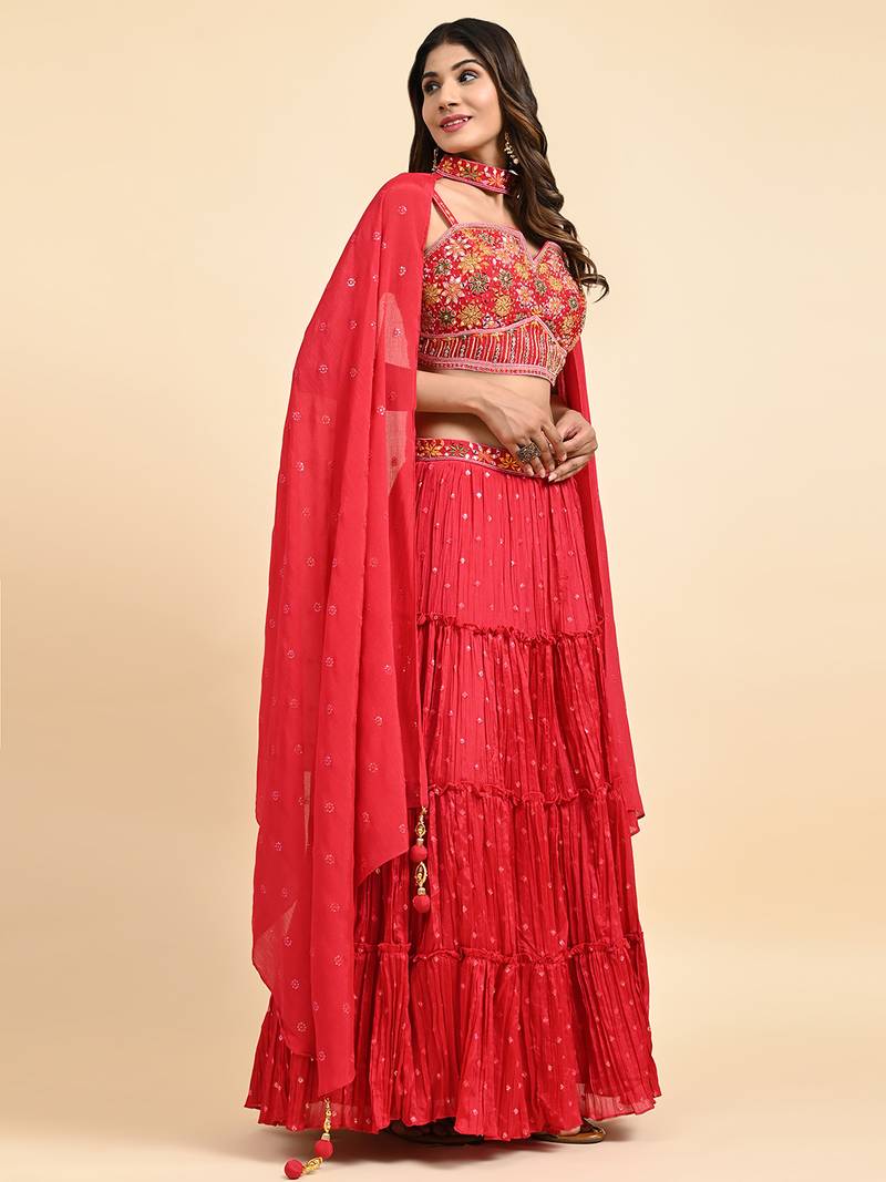 Rani Embroidered Lehenga Set With Blouse And Dupatta