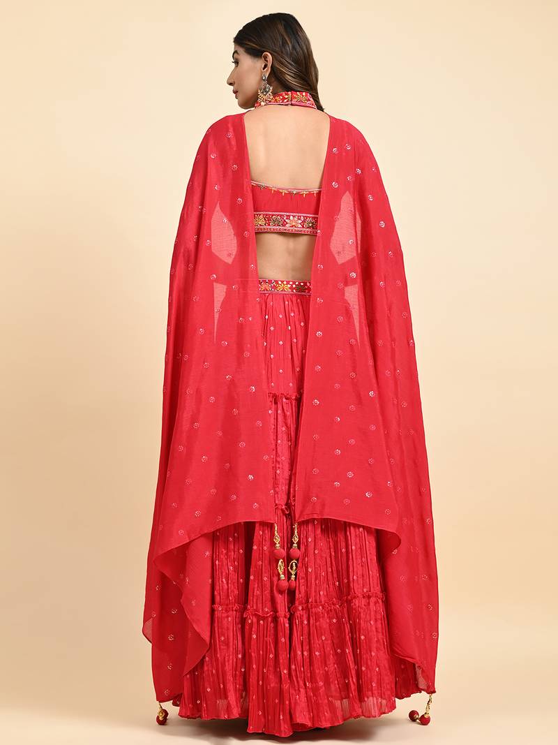 Rani Embroidered Lehenga Set With Blouse And Dupatta