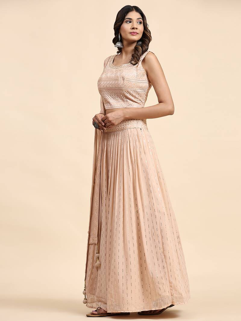 Peach Georgette Embroidered Wedding Lehenga Choli 
