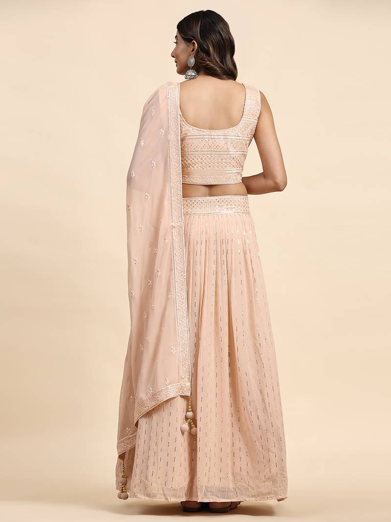 Peach Georgette Embroidered Wedding Lehenga Choli 