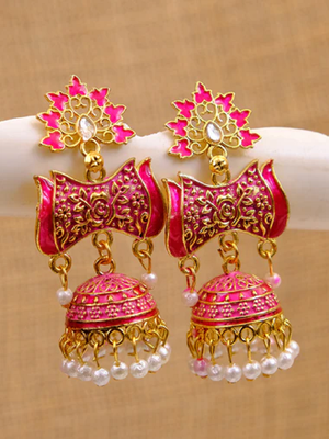 Pink meenakari earrings 1