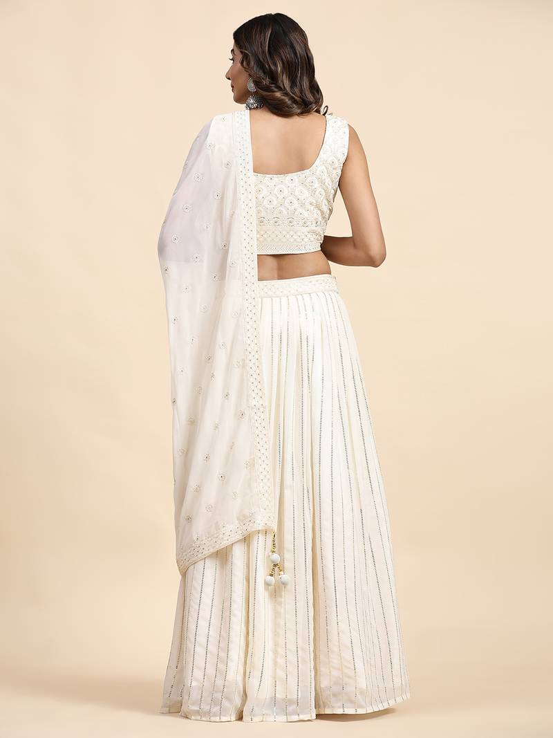 Ivory Embroidered Lehenga Set With Blouse And Dupatta