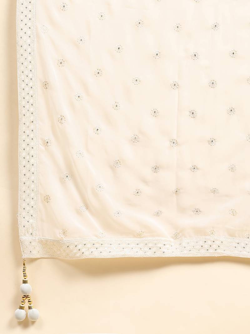 Ivory Embroidered Lehenga Set With Blouse And Dupatta