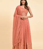 Orange Embroidered Lehenga Set With Blouse And Dupatta