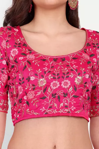 Pink Embroidered Semi Stitched Zari Work and Thread Work Lehenga Choli
