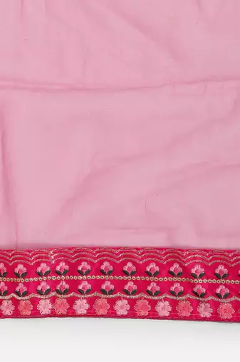Pink Embroidered Semi Stitched Zari Work and Thread Work Lehenga Choli