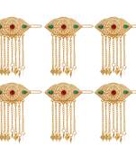 Maroon & green color 6 pieces gold plated hair pin