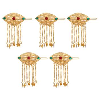 Maroon & green color 5 pieces gold plated hair pin 1