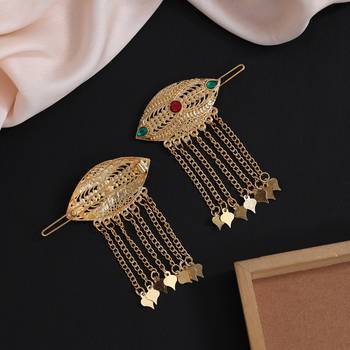Maroon & green color 5 pieces gold plated hair pin 2