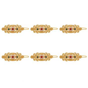 Maroon & green color 6 pieces gold plated hair pin 1