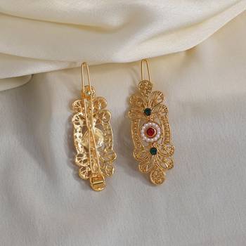 Maroon & green color 6 pieces gold plated hair pin 2