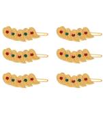 Maroon & green color 6 pieces gold plated hair pin