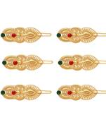 Maroon & green color 6 pieces gold plated hair pin