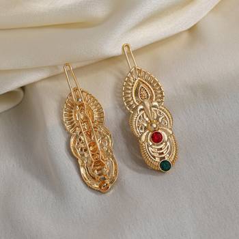 Maroon & green color 6 pieces gold plated hair pin 2