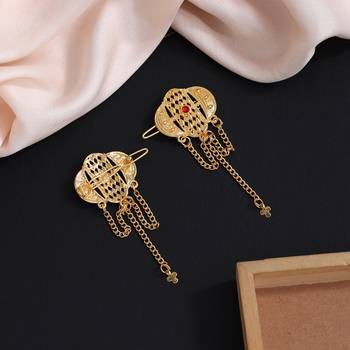 Maroon color 5 pieces gold plated hair pin 2