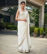 White ayra mirror work & chikankari saree set