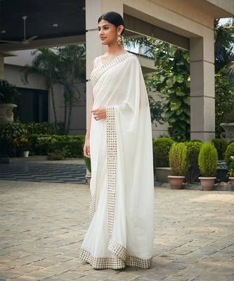 White ayra mirror work & chikankari saree set 2