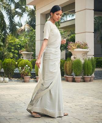Light mint grey amona chikankari embroidered saree set 2