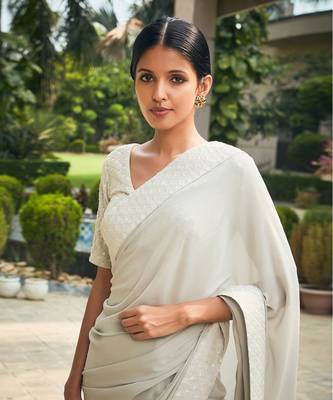 Light mint grey amona chikankari embroidered saree set 4
