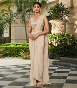 Beige zeya chikankari & mirror work concept saree set