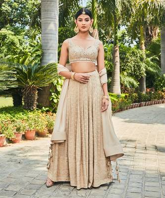 Beige Myra Embroidered Chikankari Lehenga Set 1