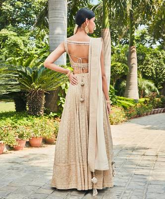 Beige Myra Embroidered Chikankari Lehenga Set 3