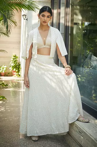 White Beryl Embroidered Lehenga Set