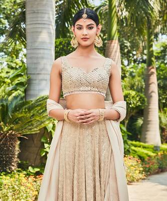 Beige Myra Embroidered Chikankari Lehenga Set 4