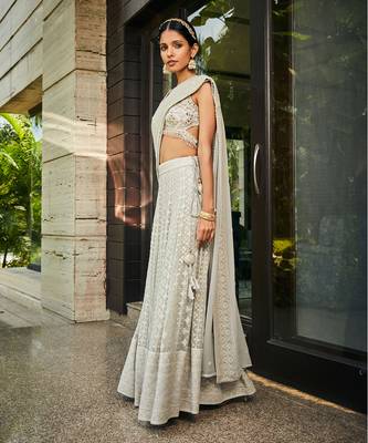 Light Grey Alisa Embroidered Chikankari Lehenga Set 2