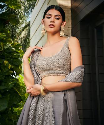 Dark Grey Eka Chikankari Embroidered Lehenga Set 4