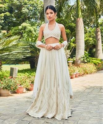 Off White Kaeya Embroidered Chikankari Lehenga Set 1