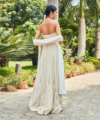 Off White Kaeya Embroidered Chikankari Lehenga Set 3