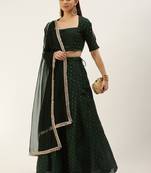 Ethnovog Ready To Wear Bottle green Chanderi Jacquard Lehenga Set