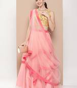 Ethnovog Ready To Wear Yellow Chinon Embroidered Pink Net Lehenga Set