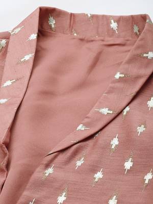 Ethnovog Ready To Wear Peach Foil Printed Crop Top N Skirt With Jacket 2