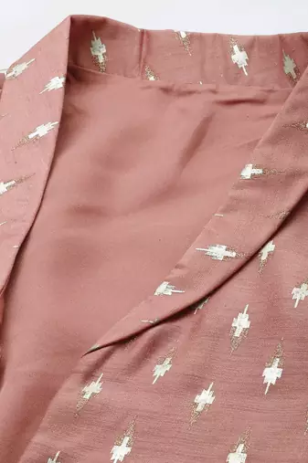 Ethnovog Ready To Wear Peach Foil Printed Crop Top N Skirt With Jacket
