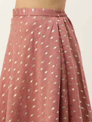 Ethnovog Ready To Wear Peach Foil Printed Crop Top N Skirt With Jacket 4