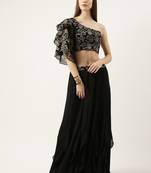 Ethnovog Ready To Wear Black Georgette Foil Printed Skirt Set