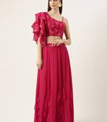 Ethnovog Ready To Wear Pink Art Silk Foil Printed Skirt Set