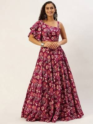 Ethnovog Ready To Wear Maroon Art Silk Printed Skirt Set 1